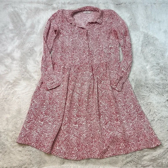 Minimum Patterned Long Sleeve Dress Button Front Size 34 Small Red White Minimal - Picture 2 of 9